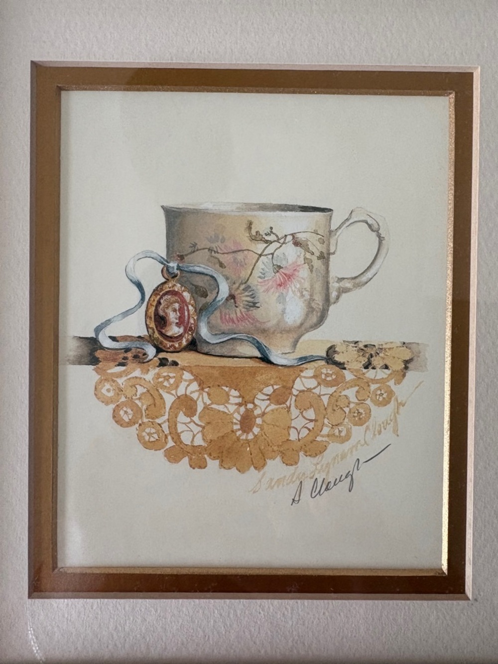 Artist Signed Sandy Clough Tea Cup Matted Framed Prints Vintage Cottage Grandma - Picture 8 of 15